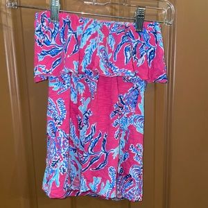 Pink and Blue Lilly Pulitzer Strapless flounce top